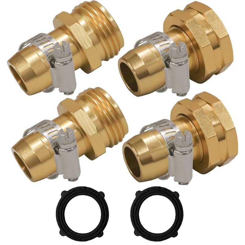 Hourleey Garden Hose Repair Connector with Clamps, Fit for 3/4" or 5/8" Garden Hose Fitting, 2 Set - Image 1